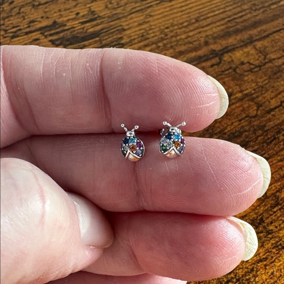 Lady Bug Zircon 925 Sterling Silver Multicolored Stud - Picture 2 of 5